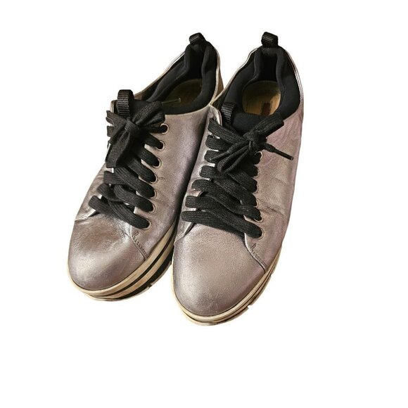 Prada Platform Silver Metallic Sport Leather Sneaker Shoes SZ 37 - Picture 2 of 13
